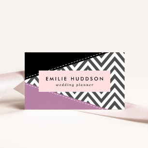 Grey Zigzag, Grey Chevron, Zigzag Pattern, Purple Business Card