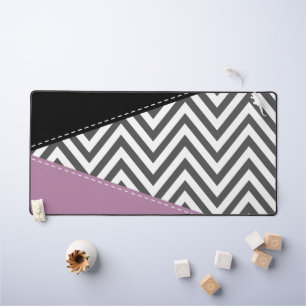 Grey Zigzag, Grey Chevron, Zigzag Pattern, Purple Desk Mat