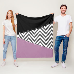 Grey Zigzag, Grey Chevron, Zigzag Pattern, Purple Fleece Blanket