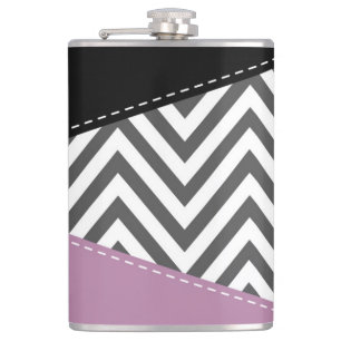Grey Zigzag, Grey Chevron, Zigzag Pattern, Purple Hip Flask
