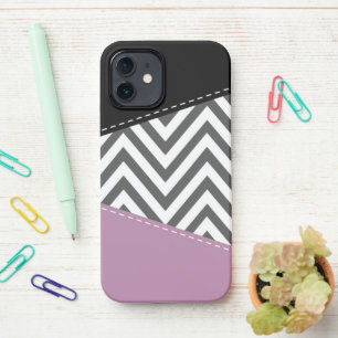 Grey Zigzag, Grey Chevron, Zigzag Pattern, Purple iPhone 12 Case