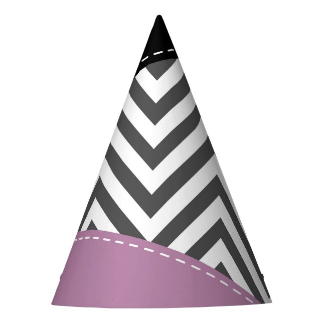 Grey Zigzag, Grey Chevron, Zigzag Pattern, Purple Party Hat (Front)