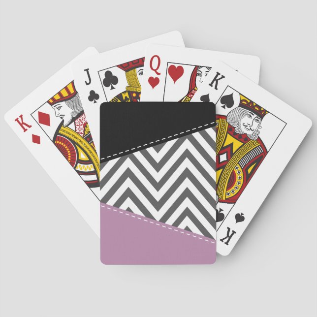 Grey Zigzag, Grey Chevron, Zigzag Pattern, Purple Playing Cards (Back)