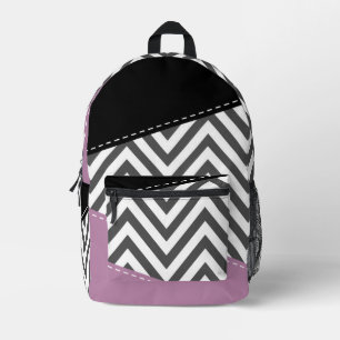 Grey Zigzag, Grey Chevron, Zigzag Pattern, Purple Printed Backpack