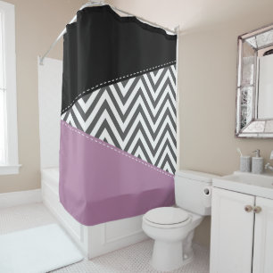 Grey Zigzag, Grey Chevron, Zigzag Pattern, Purple Shower Curtain
