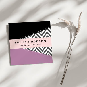 Grey Zigzag, Grey Chevron, Zigzag Pattern, Purple Square Business Card