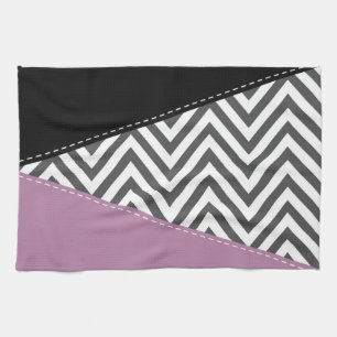 Grey Zigzag, Grey Chevron, Zigzag Pattern, Purple Tea Towel