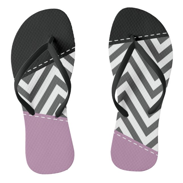 Grey Zigzag, Grey Chevron, Zigzag Pattern, Purple Thongs (Footbed)