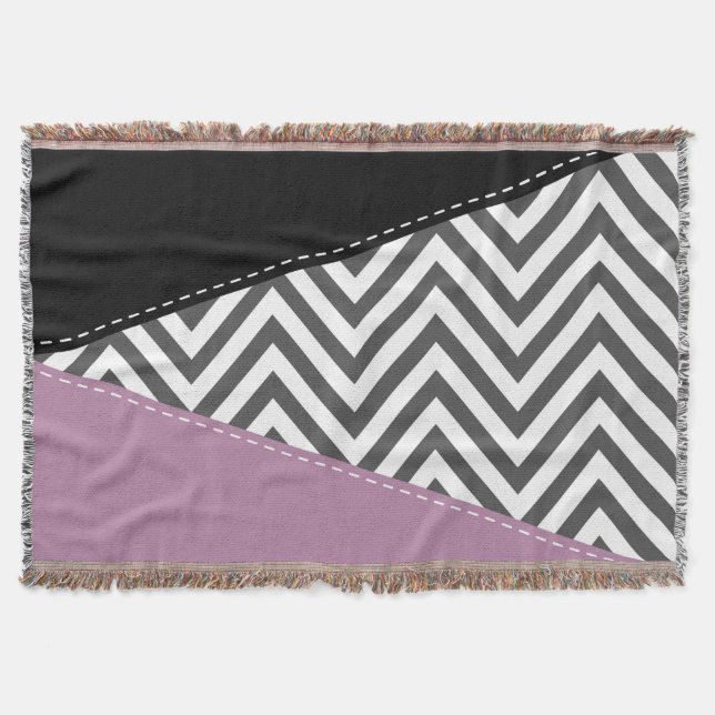 Grey Zigzag, Grey Chevron, Zigzag Pattern, Purple Throw Blanket (Front)