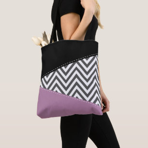 Grey Zigzag, Grey Chevron, Zigzag Pattern, Purple Tote Bag