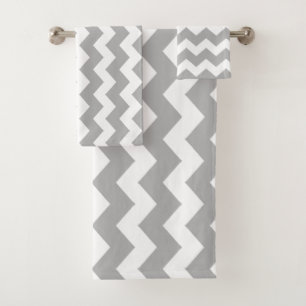Grey Zigzag Striped Bath Towel Set