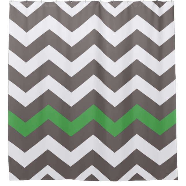 Grey Zigzags With Green Accent Shower Curtain (Front)