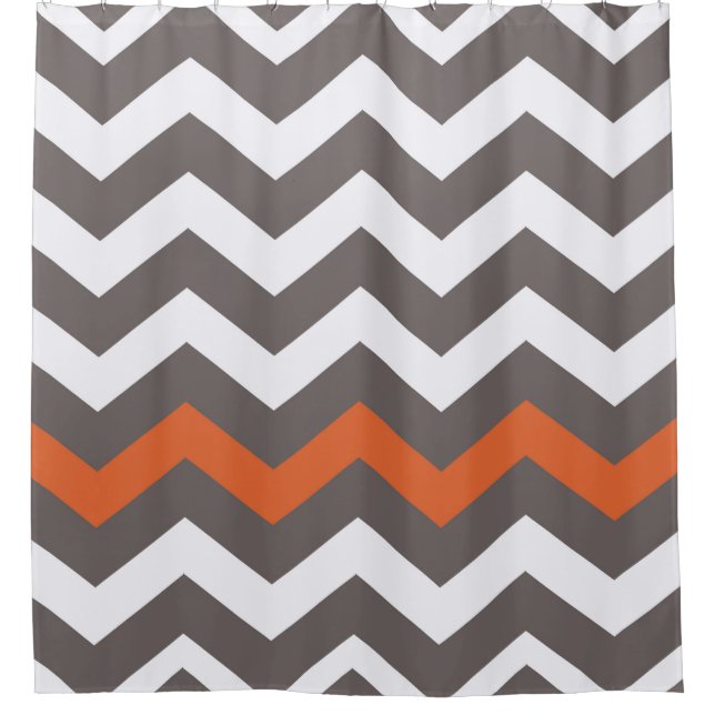Grey Zigzags With Orange Accent Shower Curtain (Front)