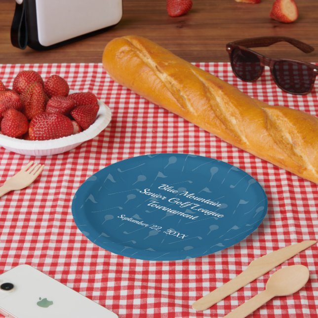 GreyBlue Golf Ball/Flag Pattern Paper Plates (Picnic)