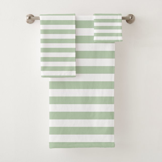 Greyed Jade and White Striped Bath Towel Set (Insitu)