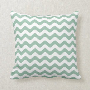 Greyed Jade Green Throw Pillow - Wave Pattern