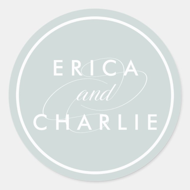 Greyed Jade Personalised Wedding Classic Round Sticker (Front)