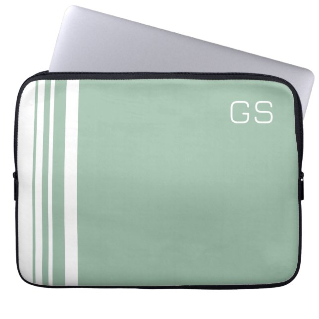 Greyed Jade Trio Stripes with White Laptop Sleeve (Front)