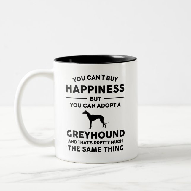 Greyhound adoption happiness Two-Tone coffee mug (Left)