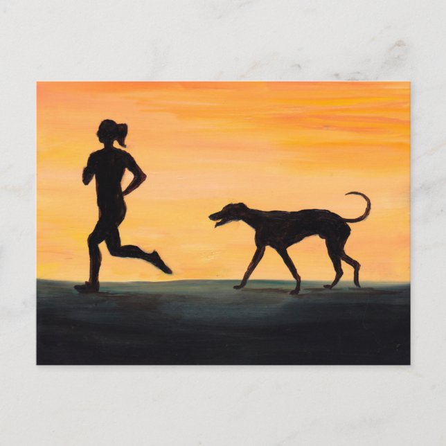 Greyhound and Jogger Dog Art Postcard (Front)