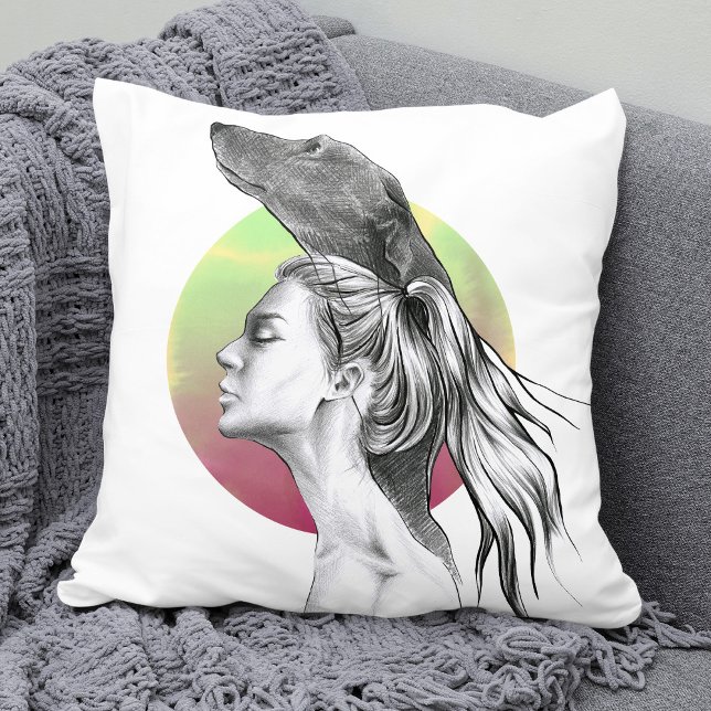 Greyhound and Woman Portrait Dog Lover Elegant Art Cushion (Creator Uploaded)