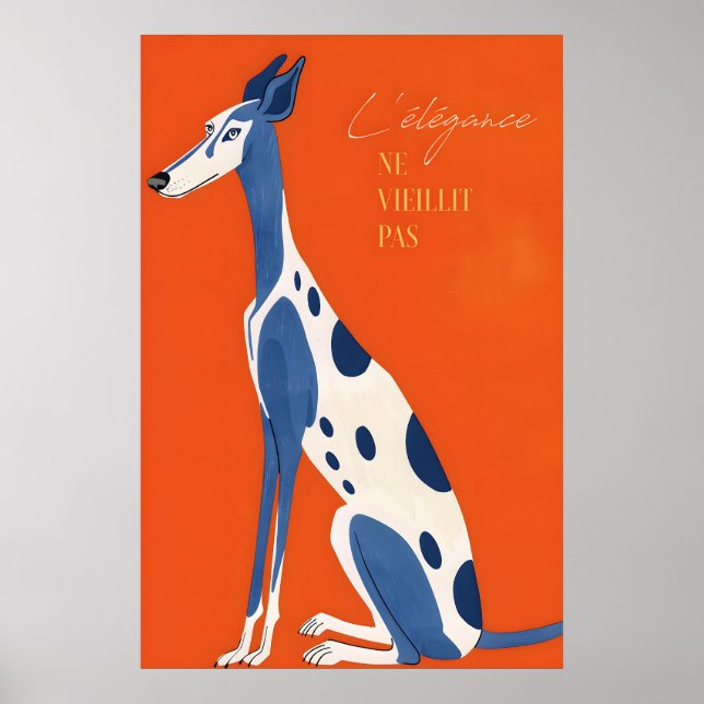 Greyhound Art Print  French Quote Dog Illustration (Front)
