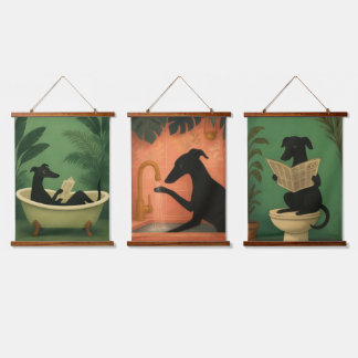 Greyhound Bathroom Art – Funny Dog Wall Decor Trio Hanging Tapestry