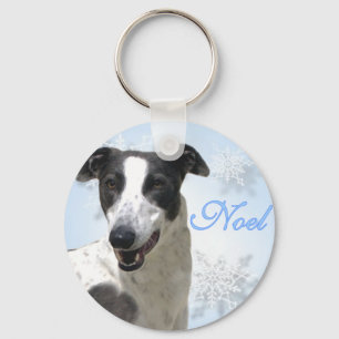 Greyhound Black & White Noel2 Key Ring