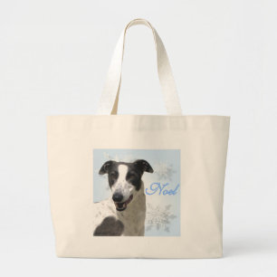 Greyhound Black & White Noel2 Large Tote Bag