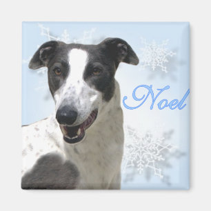 Greyhound Black & White Noel2 Magnet