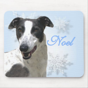Greyhound Black & White Noel2 Mouse Pad