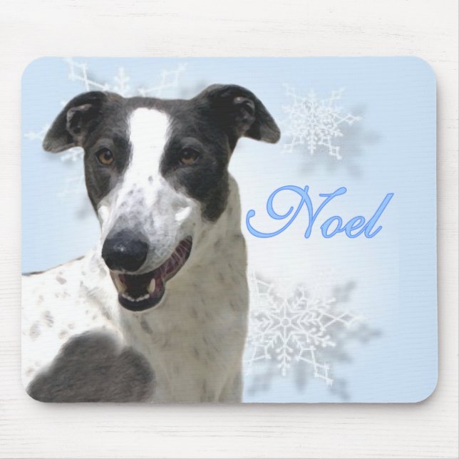 Greyhound Black & White Noel2 Mouse Pad (Front)