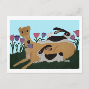 Greyhound & Bunny Friends Folded Greeting Card