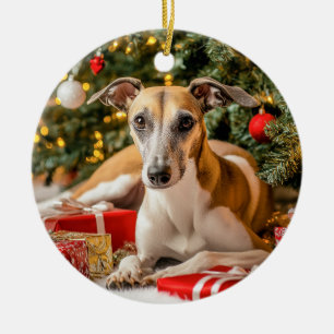 Greyhound Christmas Ceramic Ornament