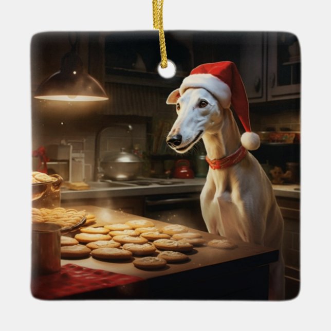 Greyhound Christmas Cookies Festive Holiday Ceramic Ornament (Front)