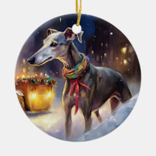 Greyhound Christmas Festive Season  Ceramic Ornament