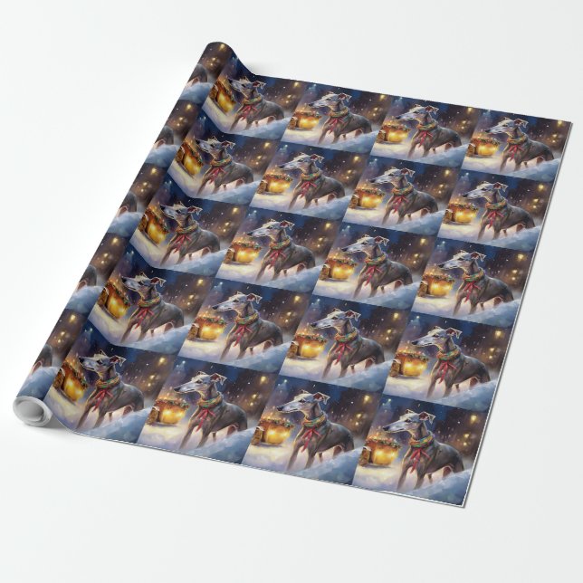 Greyhound Christmas Festive Season  Wrapping Paper (Unrolled)