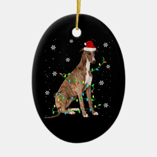 greyhound christmas light cute santa greyhound ceramic ornament (Front)