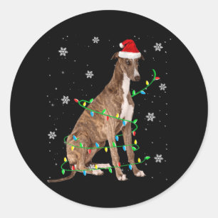 greyhound christmas light cute santa greyhound classic round sticker