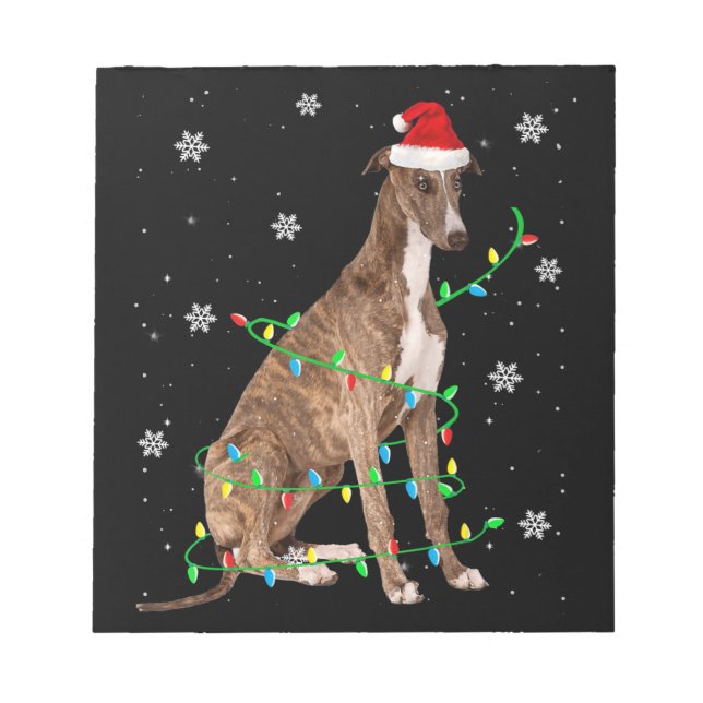 greyhound christmas light cute santa greyhound notepad (Front)