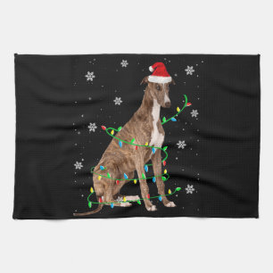 greyhound christmas light cute santa greyhound tea towel
