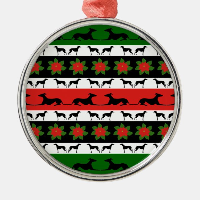 Greyhound Christmas Silhouettes  Metal Ornament (Front)