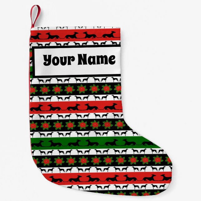 Greyhound Christmas Silhouettes  Small Christmas Stocking (Front)
