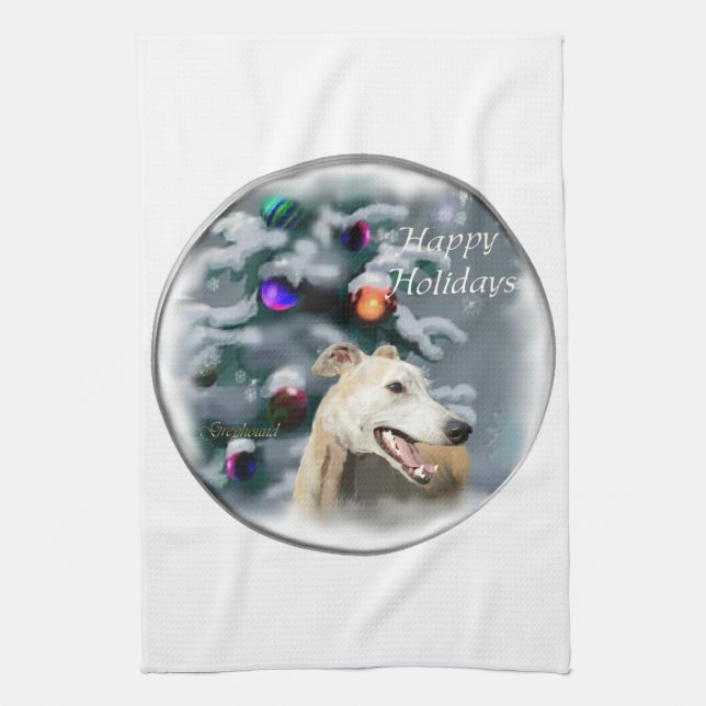 Greyhound Christmas Tea Towel (Vertical)