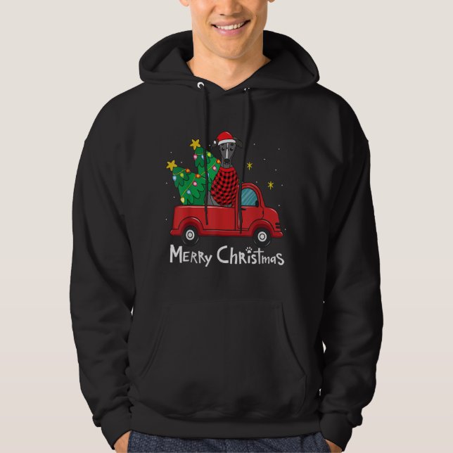 Greyhound Christmas Truck Tree Mum Dad Xmas Dog Hoodie (Front)