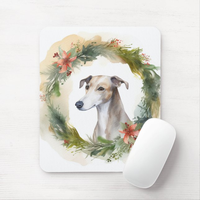 Greyhound Christmas Wreath Festive Pup  Mouse Pad (With Mouse)