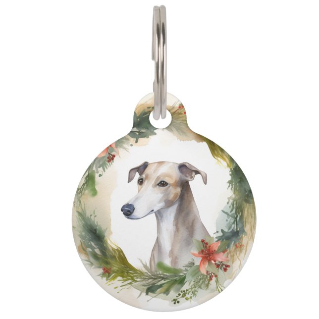 Greyhound Christmas Wreath Festive Pup  Pet Tag (Front)