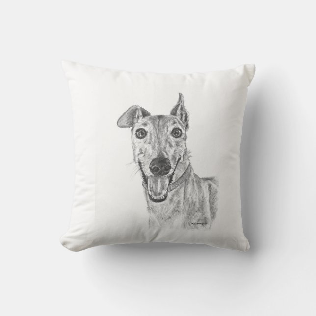 Greyhound Closeup Drawing Cushion (Front)
