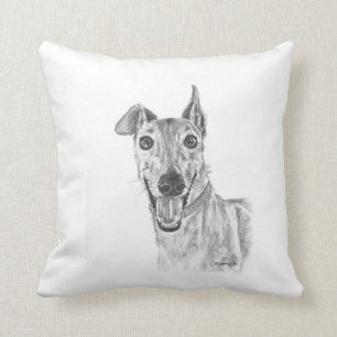 Greyhound Closeup Drawing Cushion