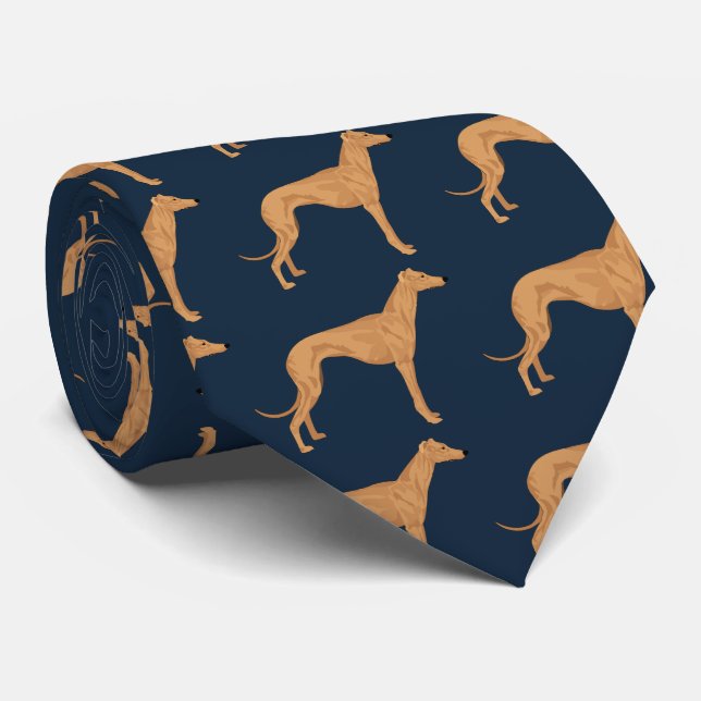 Greyhound colour illustration on dark blue tie (Rolled)